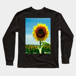 STYLISH SIMPLE SUNFLOWER WITH PALE BLUE SKY Long Sleeve T-Shirt